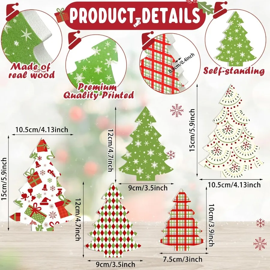 5 Pcs Christmas Table Decoration Wooden Xmas Tree Tiered Tray Decor Centerpiece Gift Box Indoor Christmas Tree for Shelf Mante