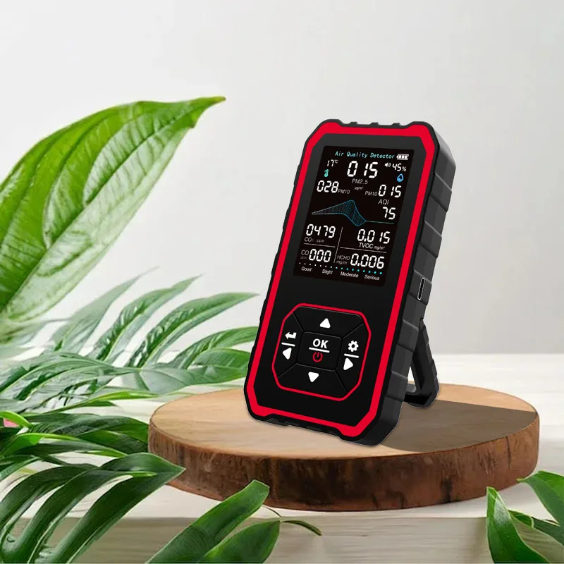 CO2 Home Indoor Air Quality Monitor for TVOC HCHO Temp Large Color Screen Air Quality Detector USB Charging for  Cars Pl