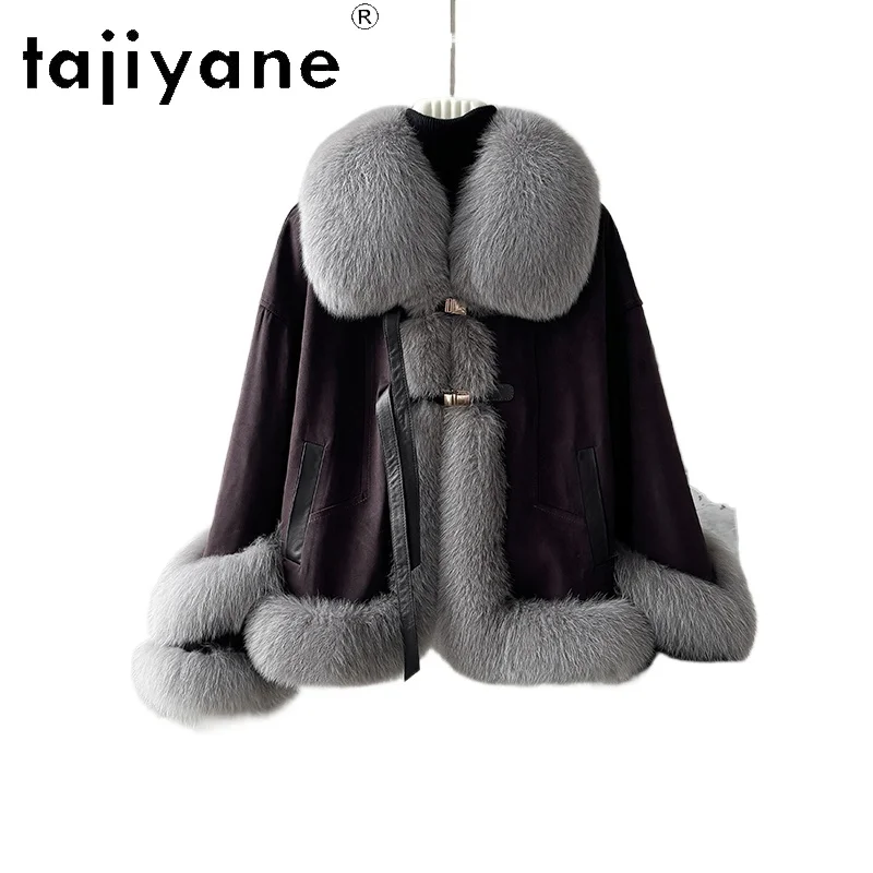 

TAJIYANE Natural Fox Fur Coat Women Chic Suede Warm Jackets Premium White Goose Down Liner Coats Winter Woman Clothes 2025 шуба