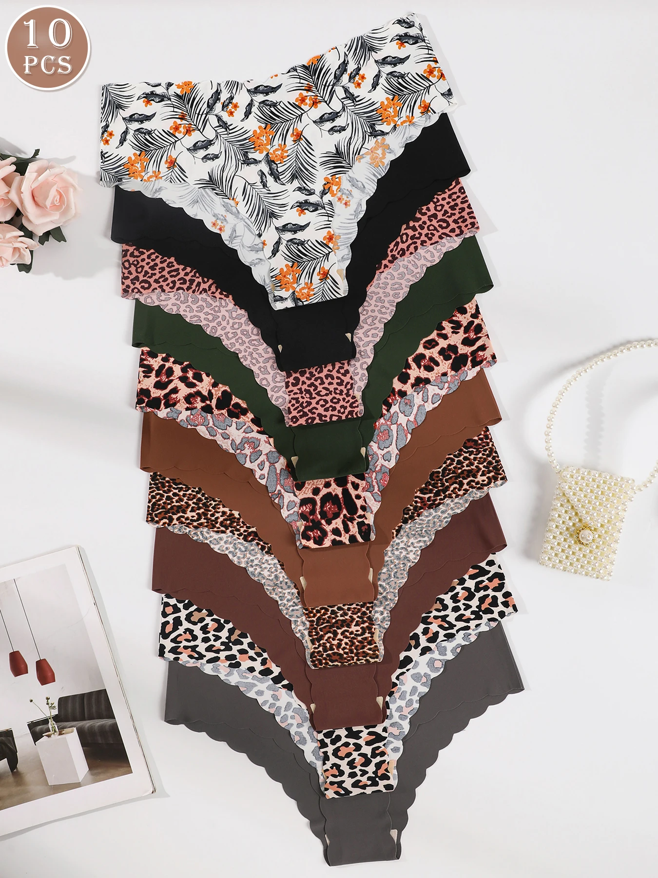 10 قطع النساء سلس حافة متموجة تنفس مريحة لينة النسيج مثير سراويل مثلث #1