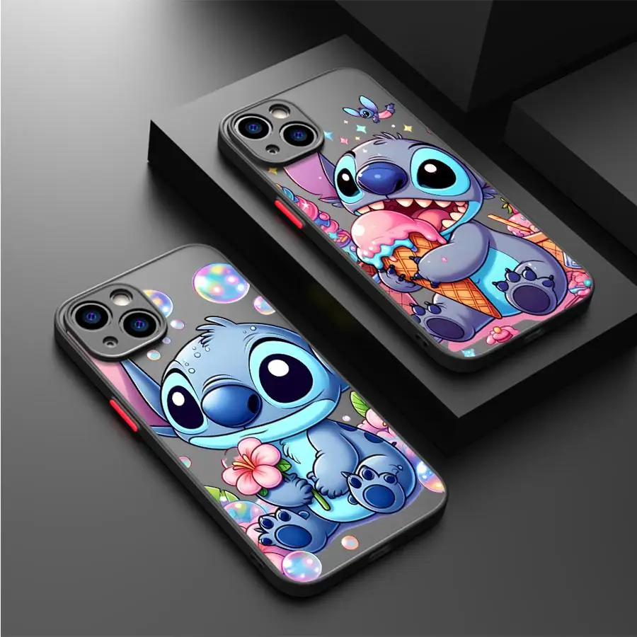 

Disney Lilo Stitch Cute Case For Apple iPhone 16 15 14 13 11 12 Pro 7 XR X XS Max 8 SE 14Pro Matte Black Phone Funda