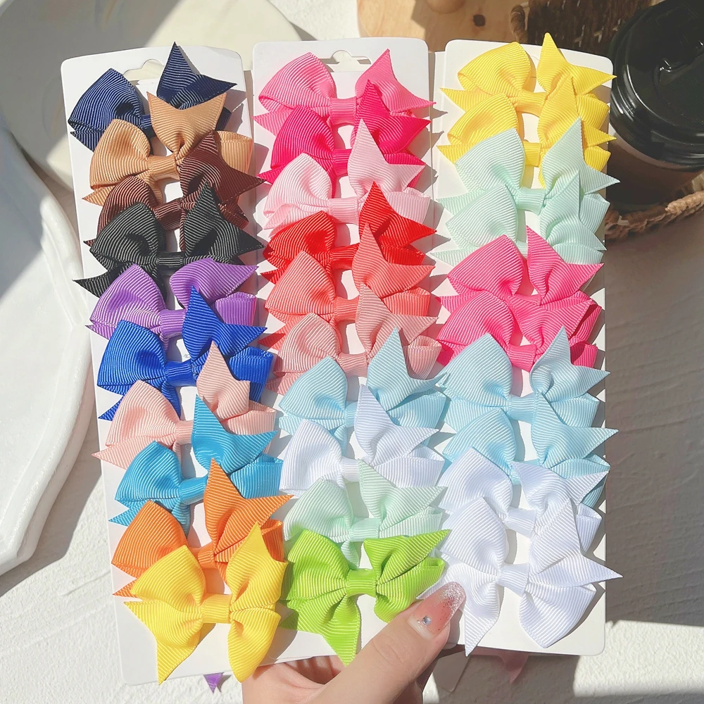 10 Teile/satz Nette Mädchen Bunte Ripsband Bogen Haar Clips 2,4 ''Bowknot Haarnadeln Barrettes Kinder Haar Zubehör