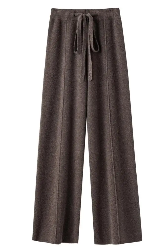 

Womens Wide Leg Pants Winter Trousers Knitted Wool Cashmere Soft Warm Drawstring Casual Autumn Basic Comfort