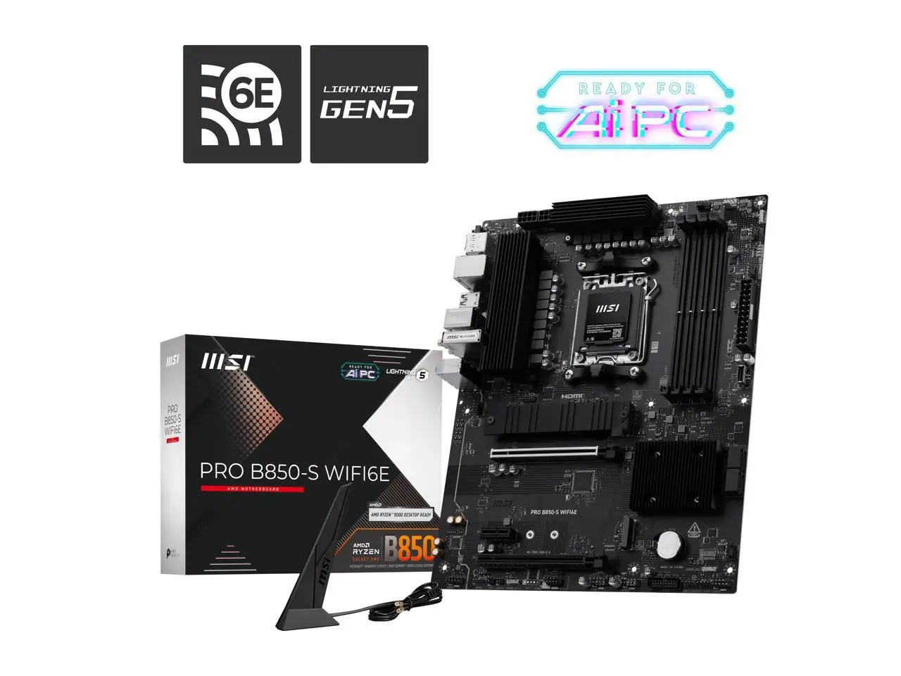 

MSI PRO B850-S WIFI6E Motherboard, ATX - Supports AMD Ryzen 9000 / 8000 / 7000 Processors, AM5 - DDR5 Memory Boost (8200+ MT/s OC), PCIe 4.0 x16, M.2 Gen5, Wi-Fi 6E, 2.5G LAN