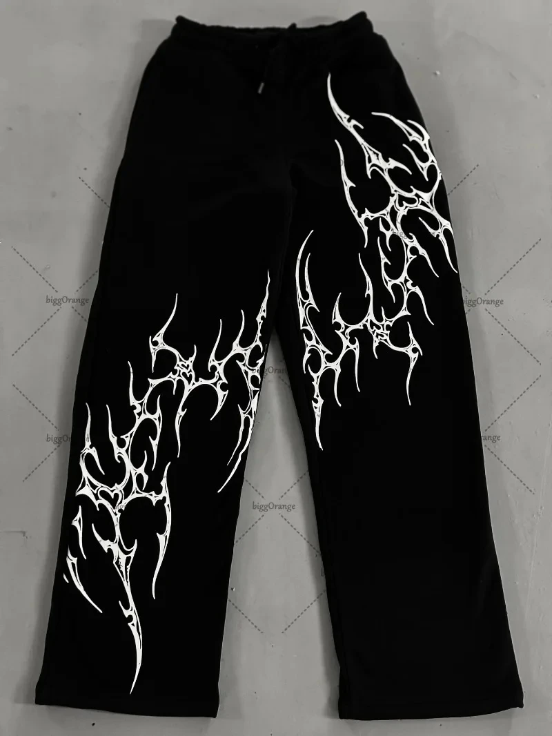 

Dark Retro Striped Printed Fashionable Loose Straight Leg Pants for Men, American Street Hip-hop Harajuku Casual Pants