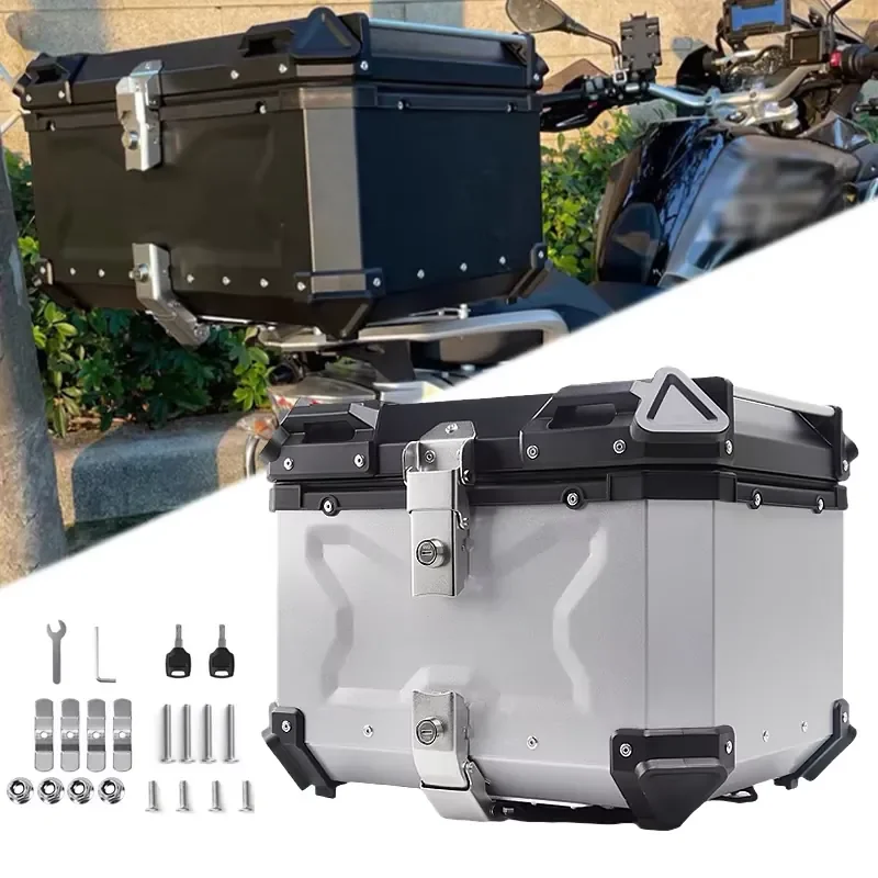 OTCO 80L Aluminum Alloy Black/Silver Durable & Detachable Motorcycle Tail Box for Retrofit/Upgrade