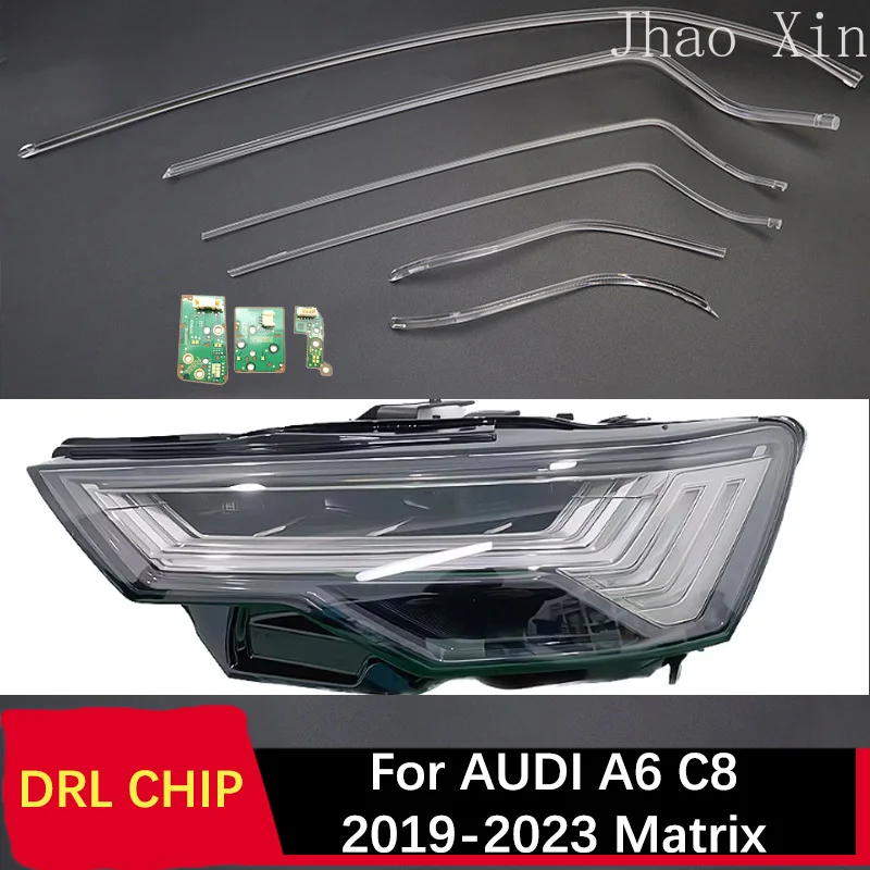 

Модуль балласта для передних фар с белыми ангельскими глазками и трубкой лампы для Audi A6 C8 2019-2023, матричные фары, DRL, чип, световодная полоса