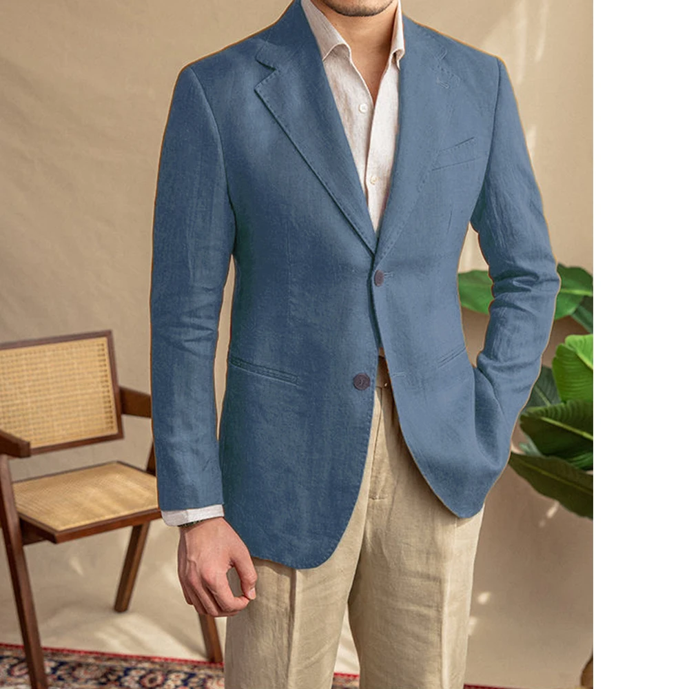 Custom Casual Summer Linen Male Blazer Hombre High Quality Slim Fit Elegante Jacket for Wedding Prom Business Jaqueta Masculina