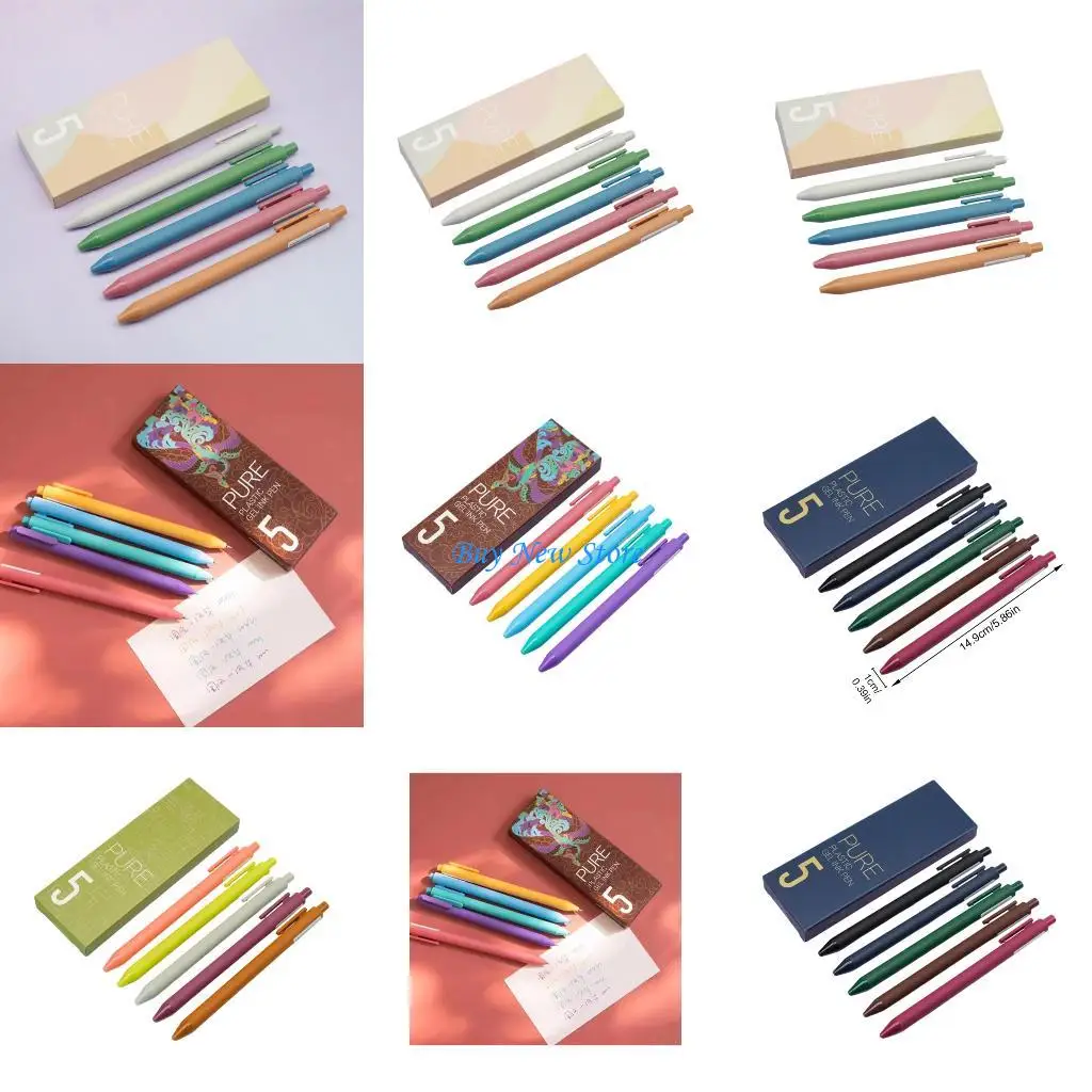 

20CE 5PCS Quick Drying Retractable Gel Pen 0.5MM Tip Gel Inks Pen Black Inks Office Writing Tool for Journaling Note Taking