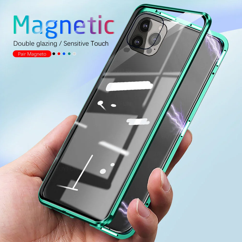 

10x Full Protective Magnetic Adsorption Metal Case for iPhone 13 12 Mini 11 Pro XS Max XR X 8 7 6s Plus Double Sided Glass Cover