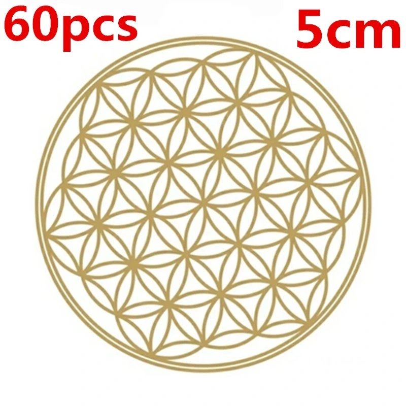 60PCS/5CM Blume des Lebens Energie Aufkleber Goldene PVC Transparente Wasserdichte Aufkleber