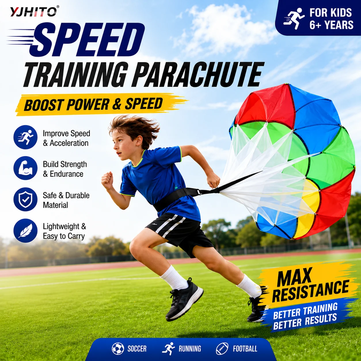 Kids Speed Training Parachute Outdoor Running Resistance Umbrella Soccer Agility Fitness Exercise Toy for Children Sports Traini