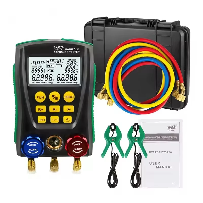 Dy517a Digital Hvac Vacuum Manometer Manifold Refrigerant Pressure Gauge Set Temperature Leakage Air Conditioner Tester Meter