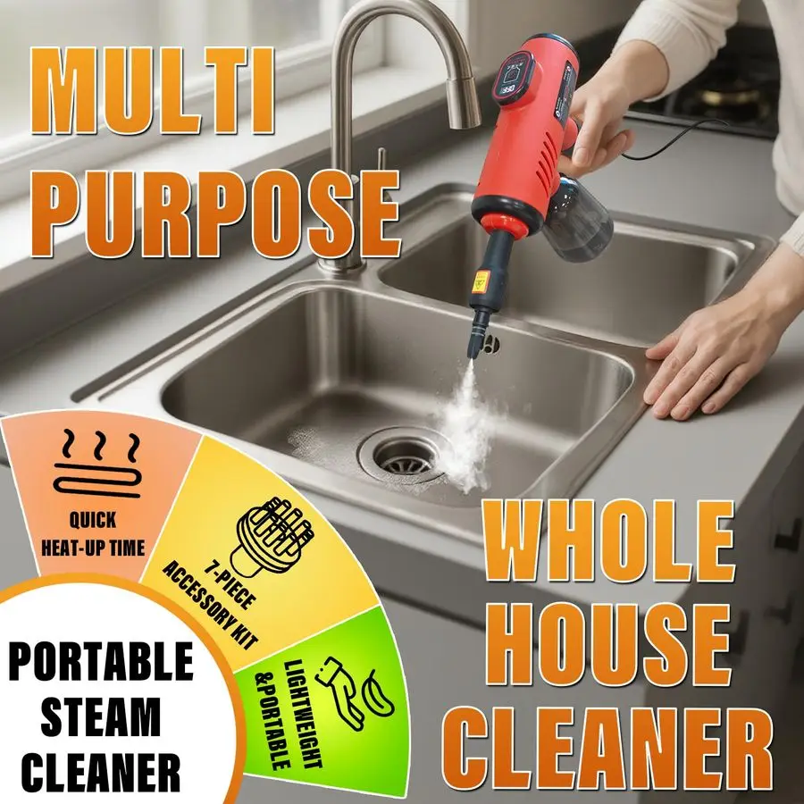 Пароочиститель под давлением для дома, портативный отпариватель HandsFree на 600 мл, мини-универсальный пароочиститель для автомобиля с 7 шт. Accesso