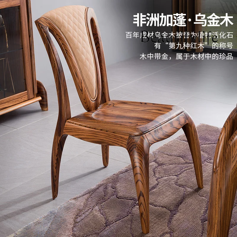 Zebra Ugyen Wood Table Chair Combination Modern New Chinese Leather Soft Bag Dining Chair Furniture