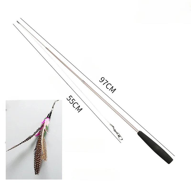 1 PCS Cat Feather Three-section Telescopic Fishing Pole Toy Set Cat Teaser Wand Toy for Kitten Interactive Training Cat Supplies