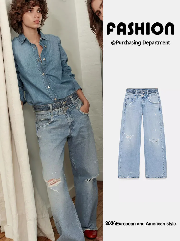 

Новинка весенней коллекции: Женские модные универсальные джинсы прямого кроя с двойным слоем и средней посадкой 360704