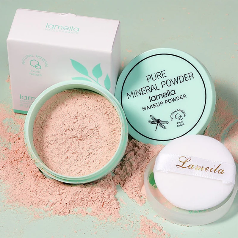 Polvo suelto facial de 3 colores, polvo de miel resistente al agua para control de aceite, polvo de maquillaje de larga duración con soplo de polvo