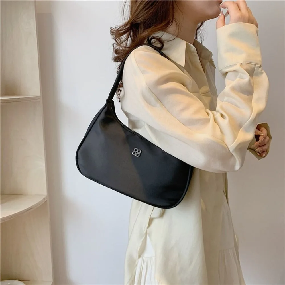 Casual Nylon Women Underarm Bag Large Capacity Handbag Shoulder Bag Travel Purse Solid Color Hobos Bag