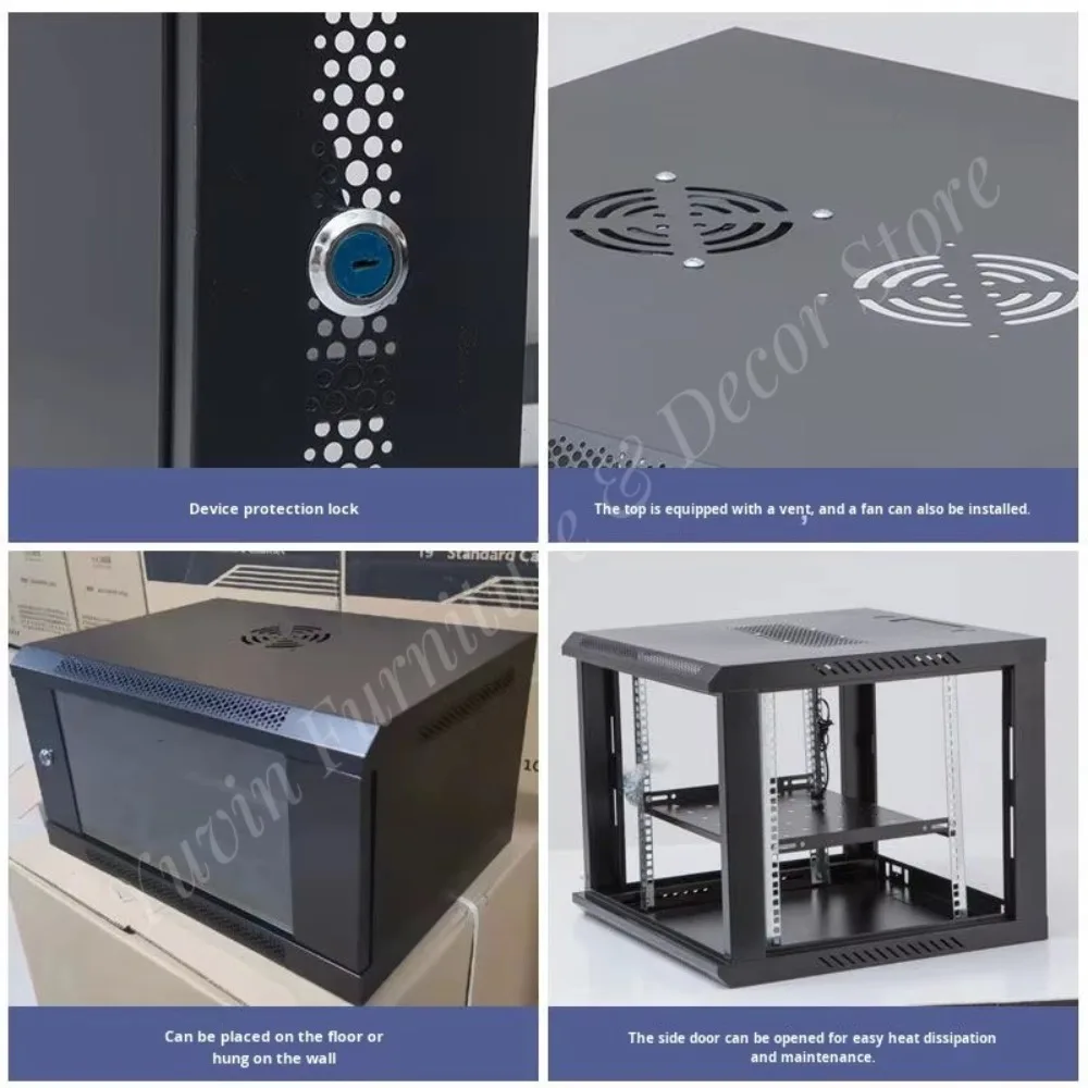 Custom 22U Cold-rolled Steel Modular Wall-Mounted Network Cabinet IP20 Protection 19 Inches Black Integrated Wiring