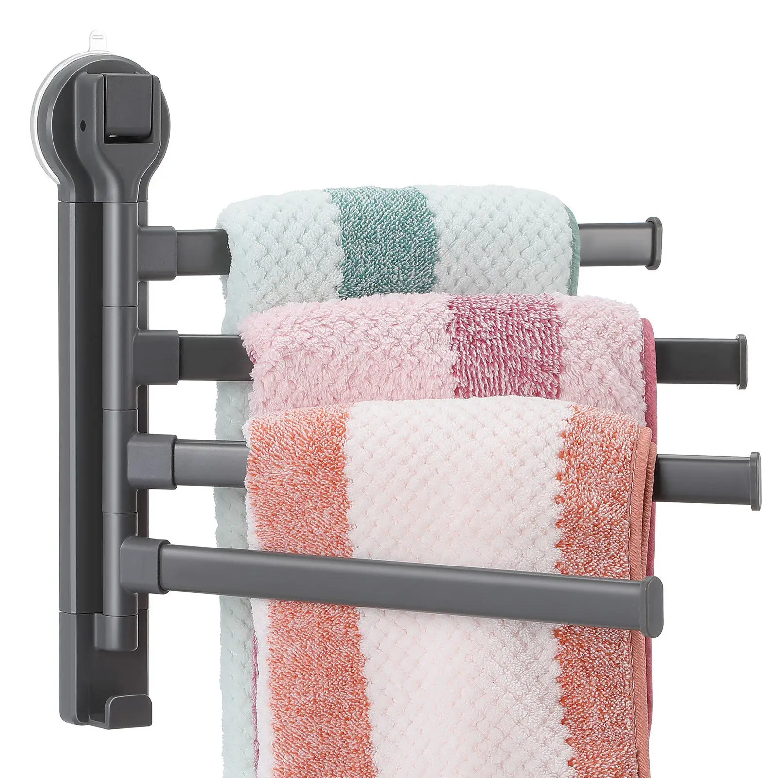 

Suction Cup Rotating Towel Rack 4-Bar Swivel Bathroom Holder No Drill Wall Mount For Smooth Surfaces Towel Storage