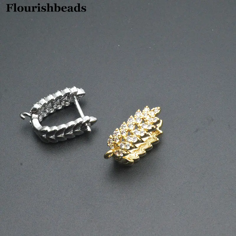 30pcs High Quality CZ Paved Anti-Rust Leaf Shape Metal Earring Clasps Jewelry Accessories