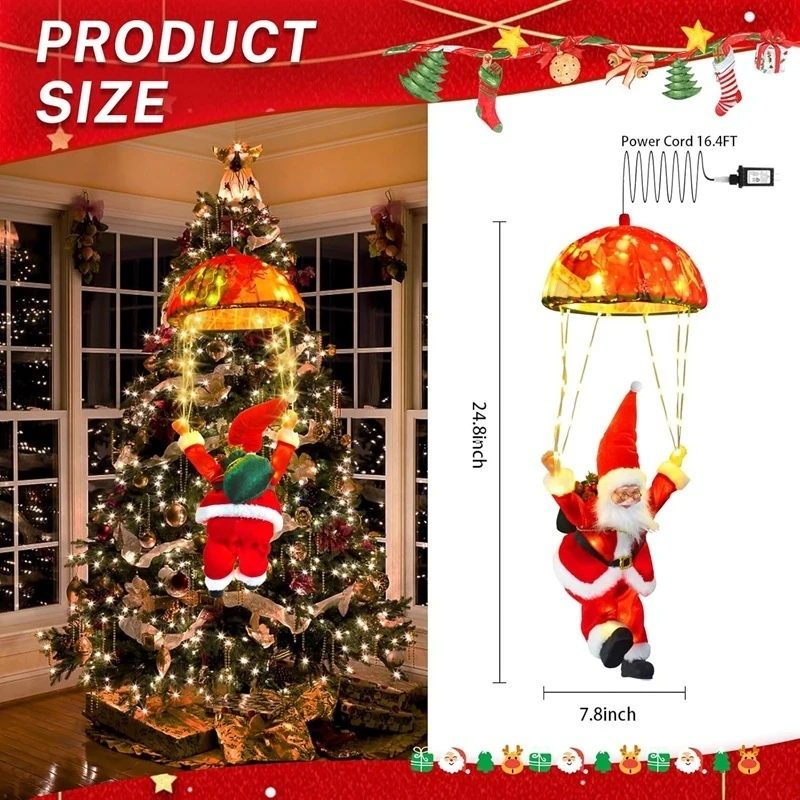 

Christmas Santa Parachute String Light LED Doll Ornament Battery Powered Santa Light Decor Kids Holiday Tabletop Decoration New
