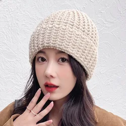 New Women's Autumn Winter Korean Warm Knitted Pullover Cap Outdoor Beanie Hats Cute Solid Color Cap Beanie шапка женская