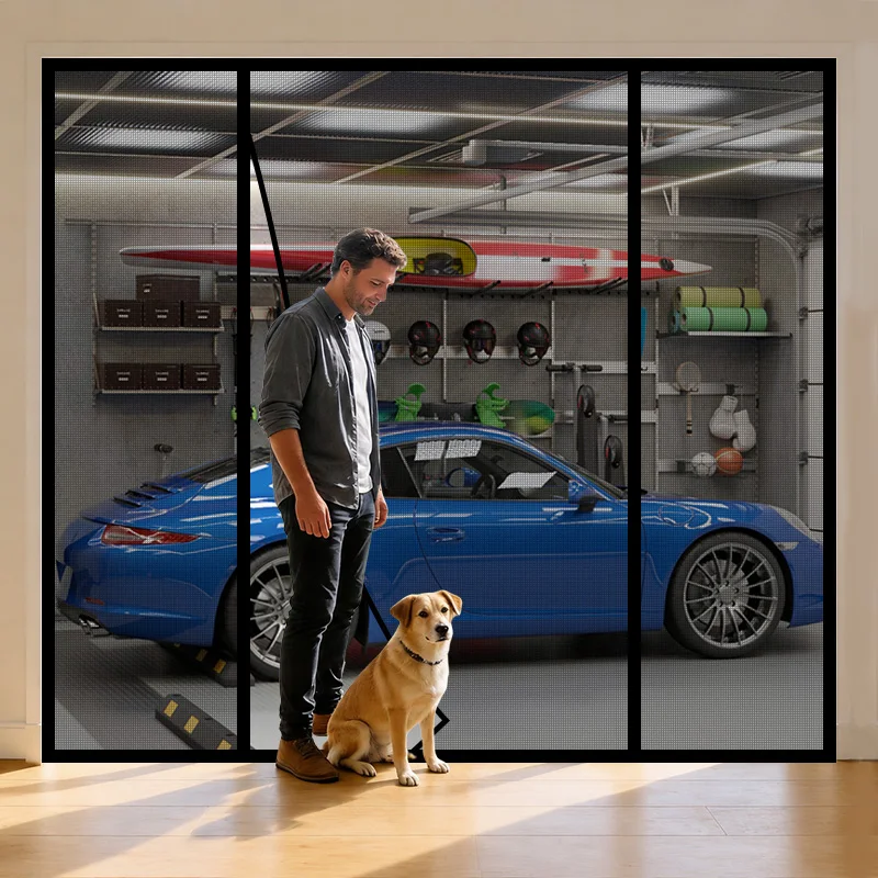 Robuste 3-teilige Doppelöffnungs-Magnetische Fliegengittertür, Anti-Mücken-Netz für Garage, Balkon, Küche, Wohnzimmer