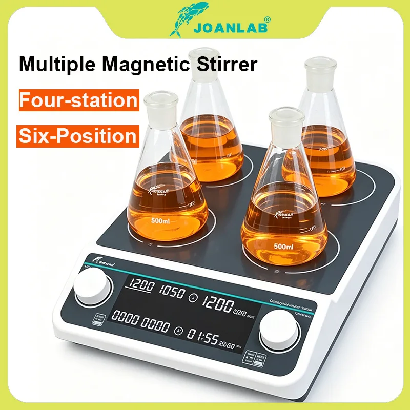 Multi-position Magnetic Stirrer, 4/6 Position, 4x500ml/6x500ml, 50-1500rpm, Brushless Motor, Digital Timing Lab Stir Plate