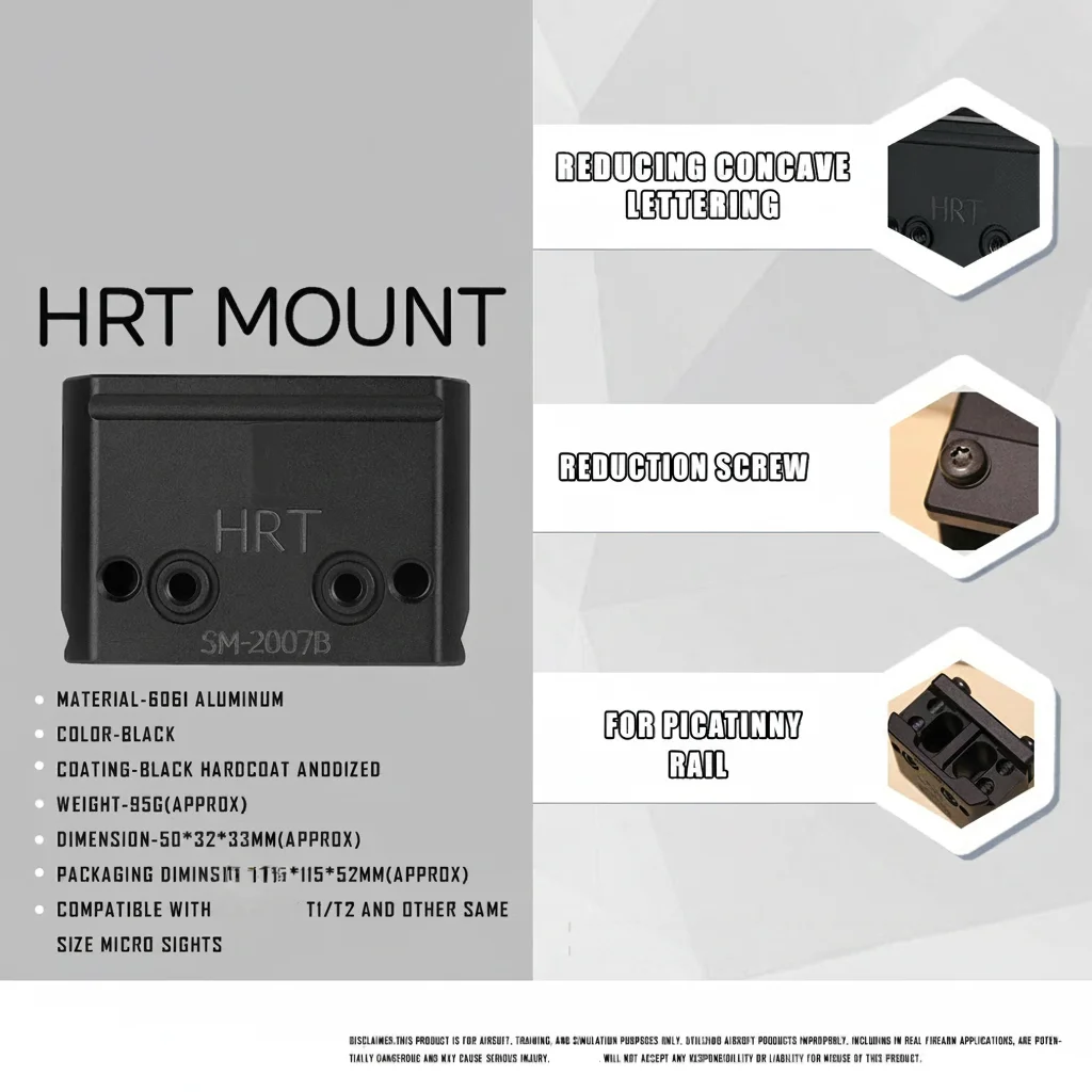 HRT SM-2007B LOWER 1/3 Picatinny Optic MOUNT for Hunting Airsoft Red Dot Sight H1 H2 T1 T2