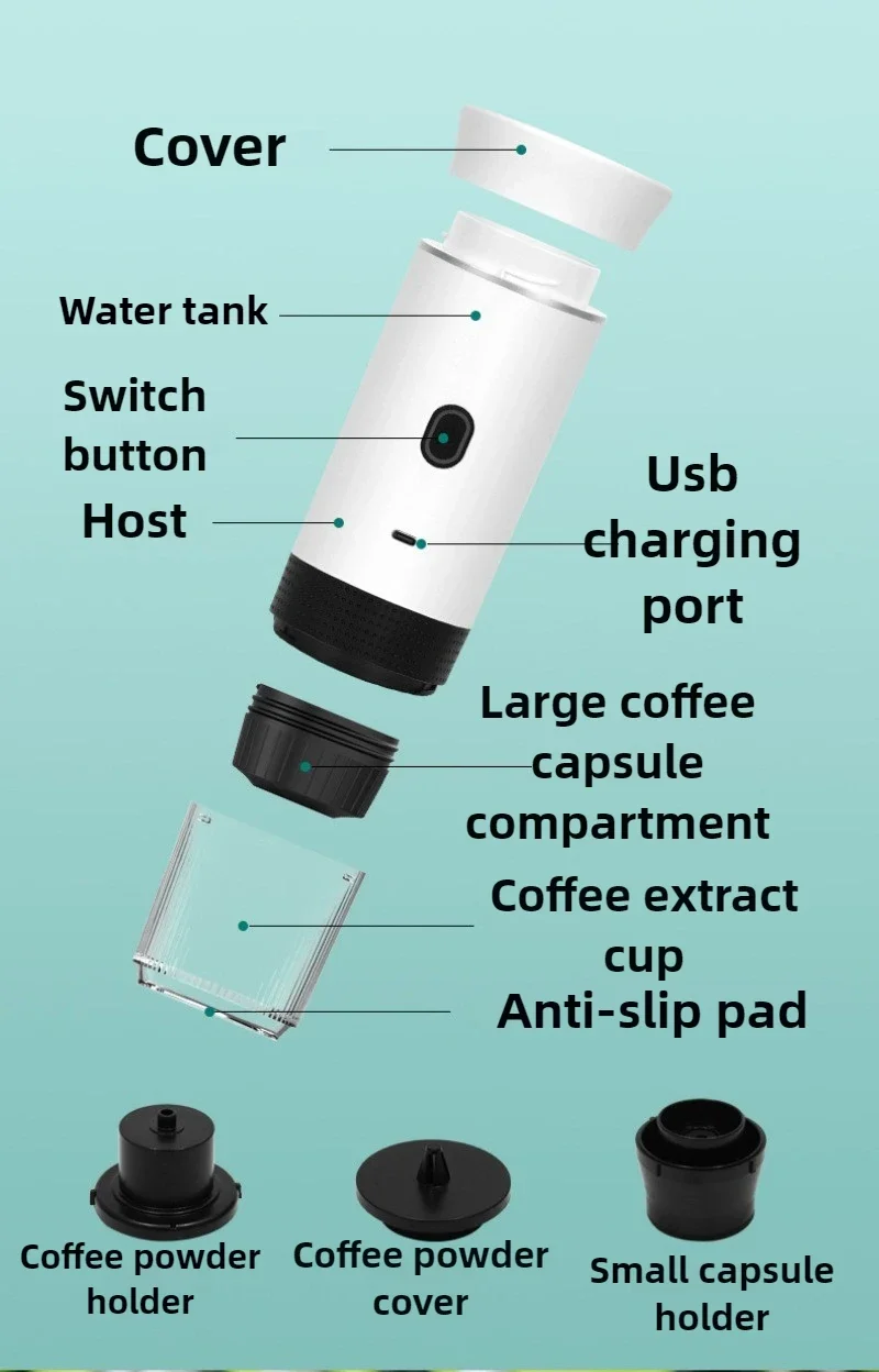 Multifunctional Portable Capsule Coffee Machine Mini Car Capsule Coffee Machine with Heating Extraction Function Easy To Clean