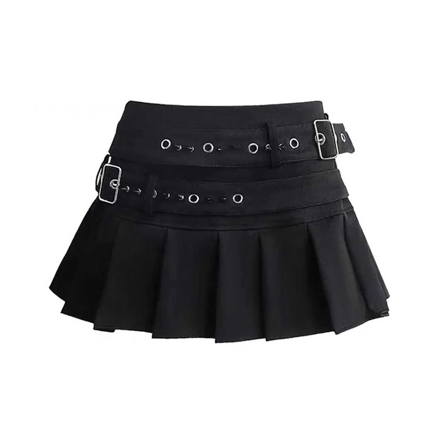 Hot Girl Black Rivet Low-waisted Heavy-duty Short Skirt Women Summer Y2K Pleated Dress Anti-exposure Half-length Skirt