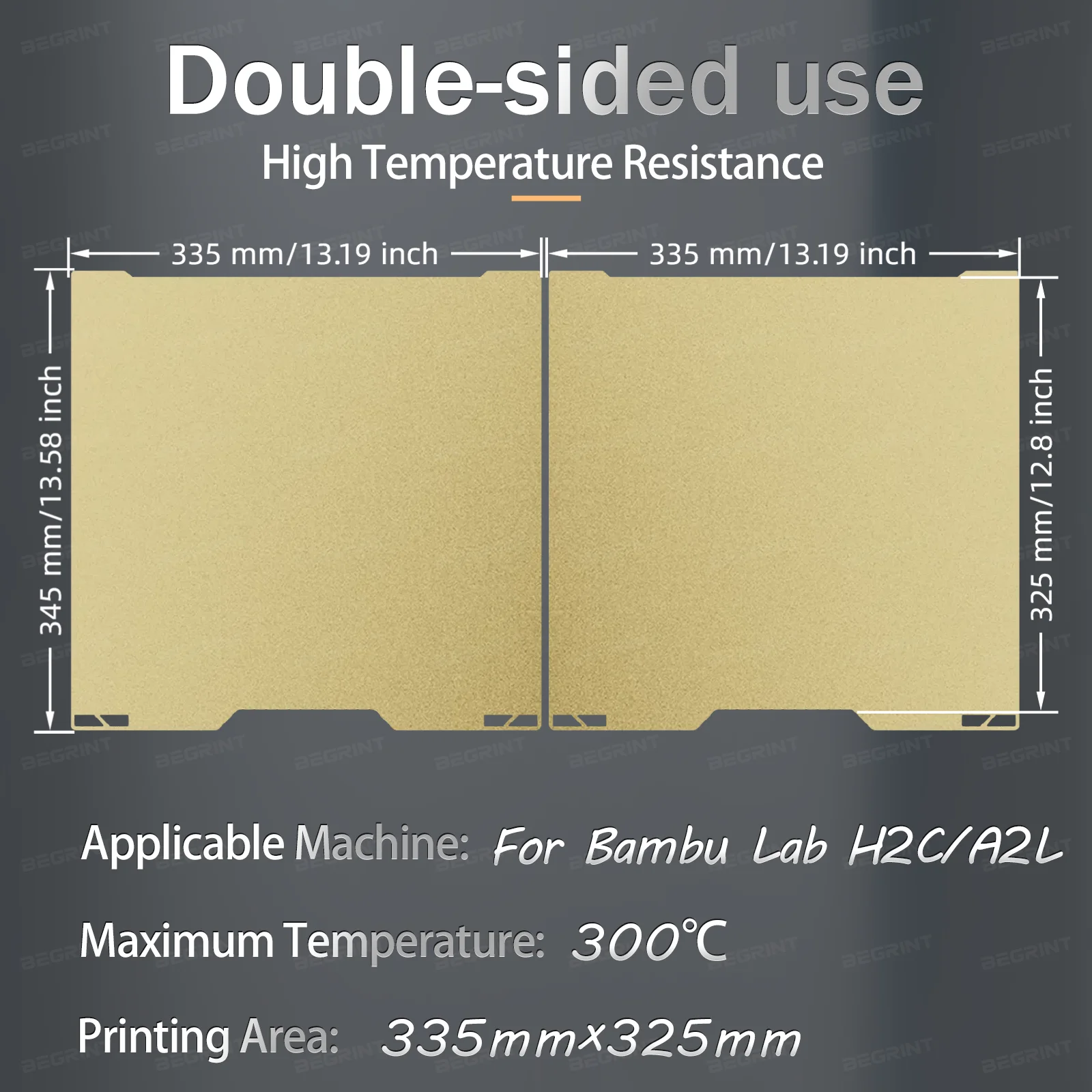 Für Bambu Lab A2L H2C Bauplatte 335x325mm Hochtemperaturbeständig Einfache Installation Langlebig Verschleißfest PEI PET PEO – Detail 5
