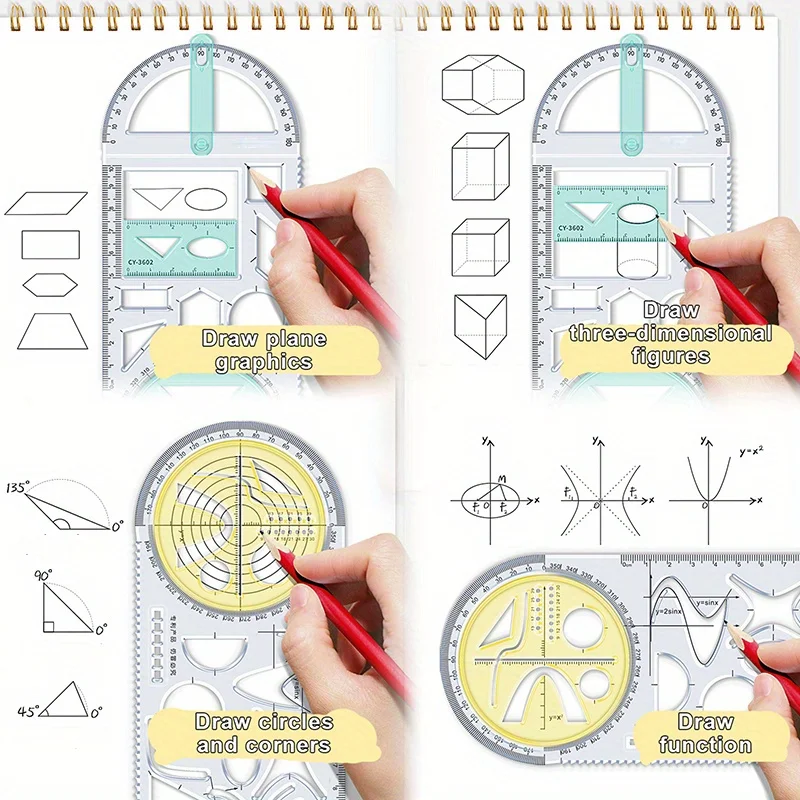 

For School Multifunctional Primary School Activity Drawing Geometric Ruler Triangle Ruler Compass Protractor Set Measuring Tool