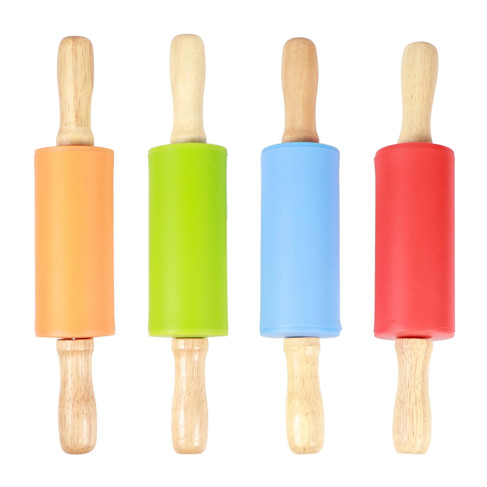 4Pcs Silicone Rolling Pin Non‑Stick Mini Rolling Pin Wooden Handle Baking Tools Kitchenware Parent‑Kid Interactive Game Tools