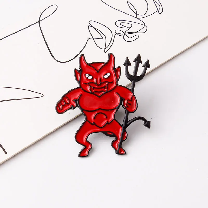 Hell Devil Imp Enamel Pins Red Fire Head Vampire Badge Brooch Denim Shirt Backpack Fashion Jewelry Gift For Friends Men