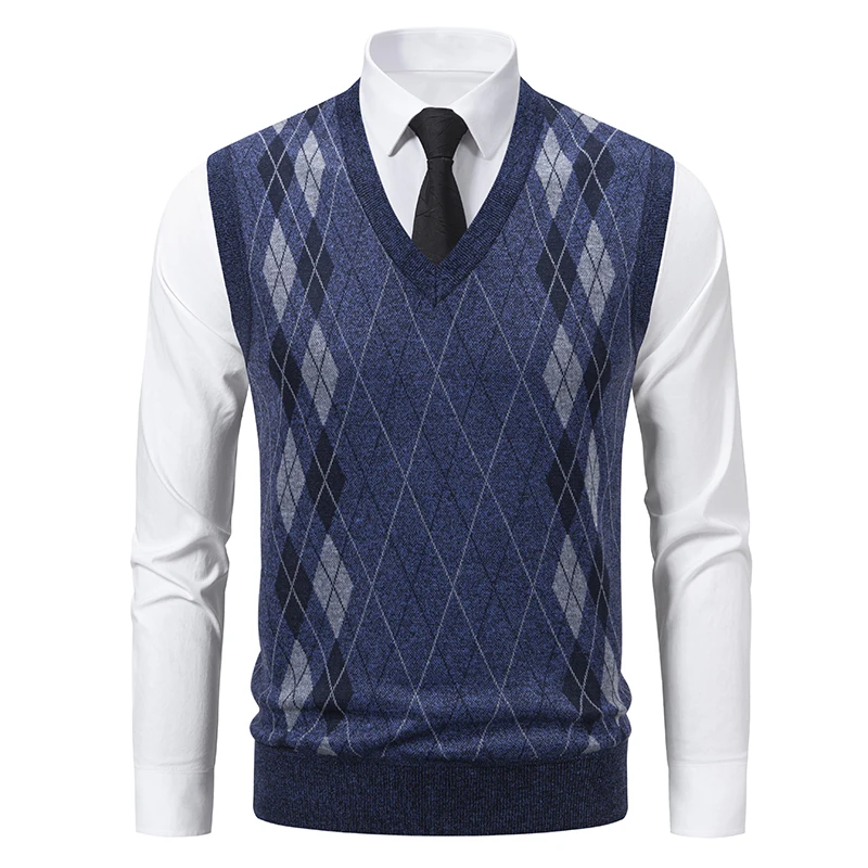

Мужской вязаный жилет без рукавов в стиле ретро с V-образным вырезом для весны и осени, пуловер, трикотажный жилет