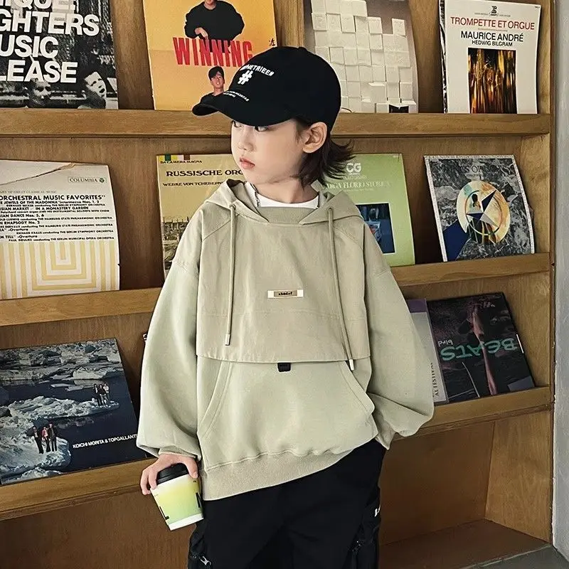 

2025 New Boys Mid-Large Size Spring Autumn Stylish Casual Sporty Hooded Sweatshirt