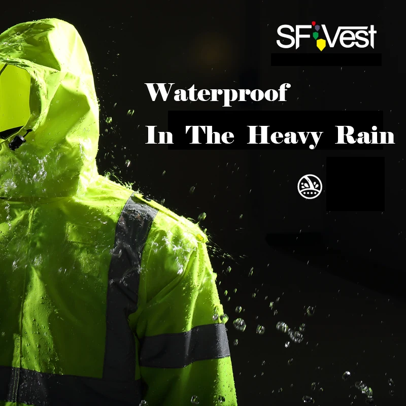 Hi vis waterproof neon yellow 7-in-1 reflective safety  jacket