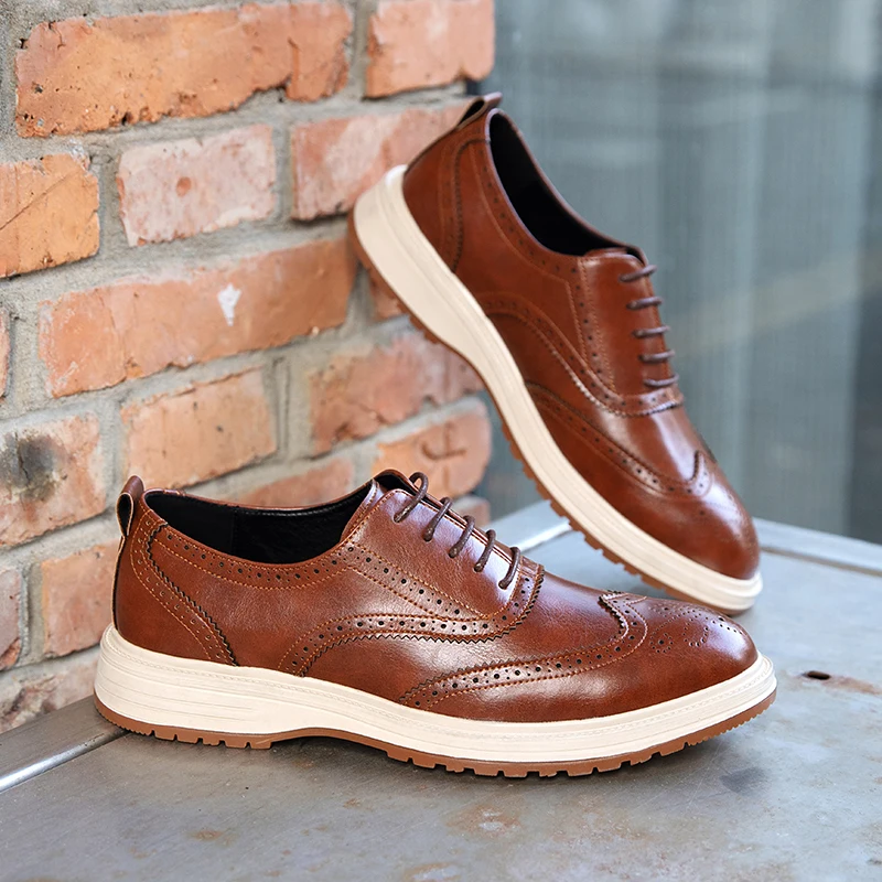 Classic Men Brogue Shoes European American Comfortable Lightweight Fashionable Pointed-toe Leather Shoes Gentleman Social Shoes