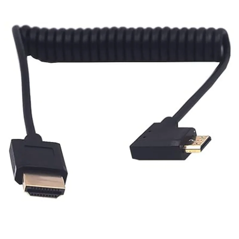 

90-градусный мини-переходник HDMI 2.0 в HDMI HD со спиральным пружинным проводом, высокоскоростной спиральный кабель 18 Гбит/с 4K при 60 Гц