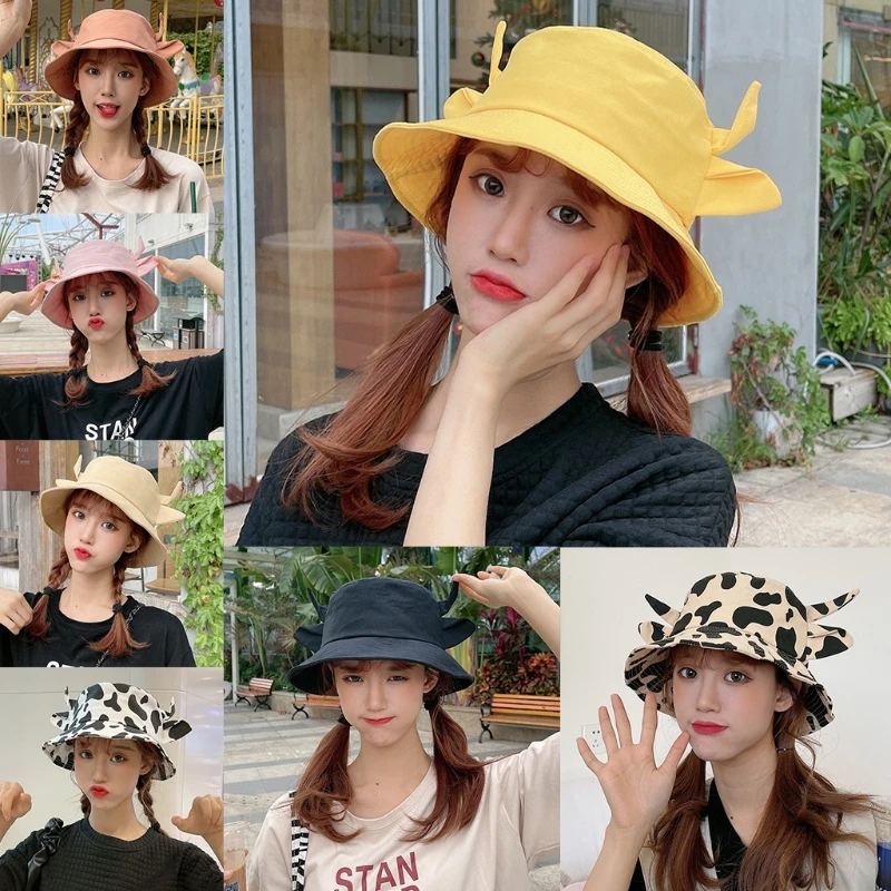 Outdoor Sunscreen Fisherman for Women Men 3D Cow Ox Horn Beach Bucket Hat