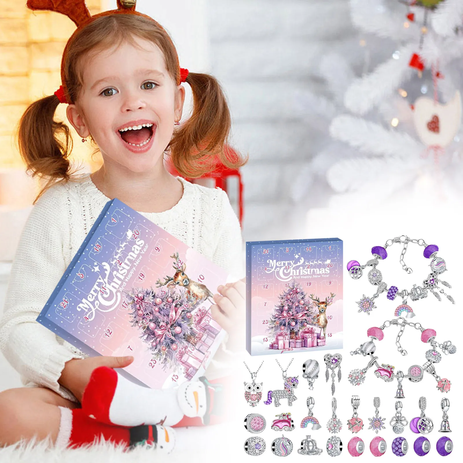 Table Night Light with Timer Christmas Advent Calendar Bracelets For Girls 24 Days Xmas Countdown Large Timer Clock for Workouts