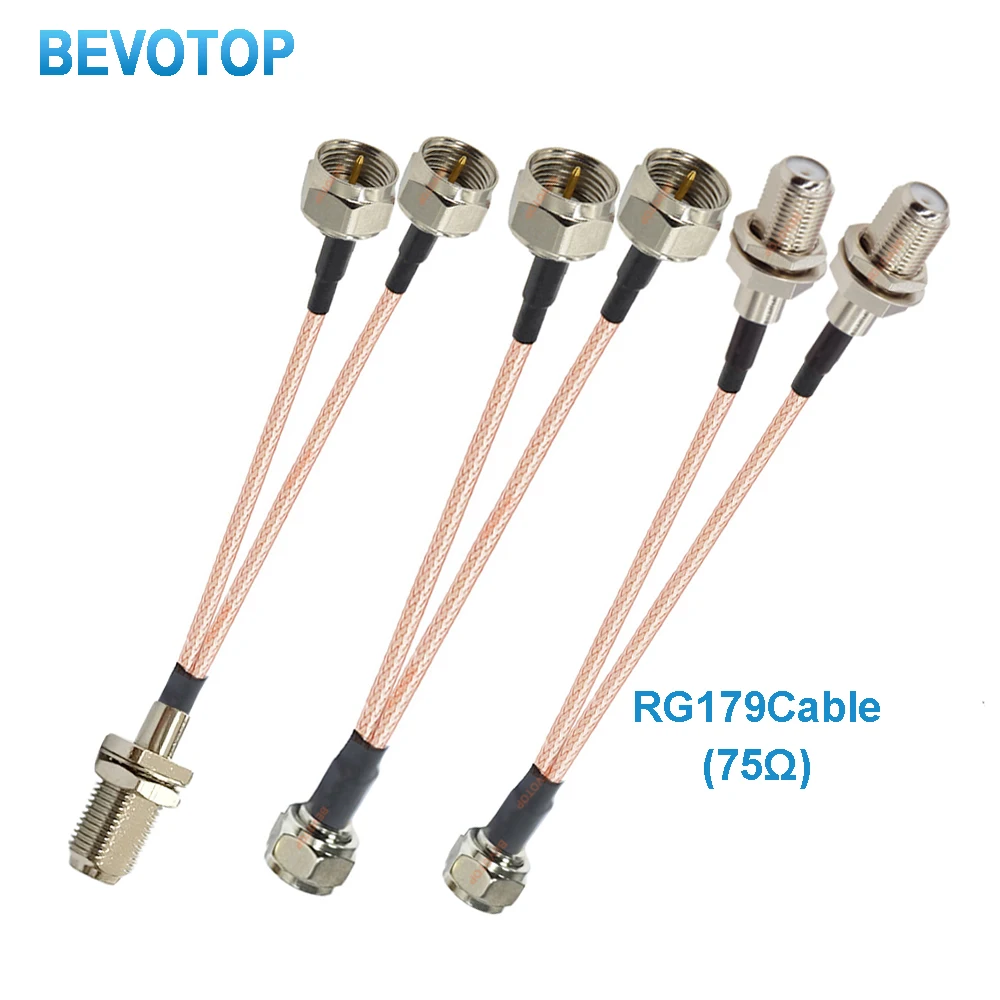 1PCS F Splitter Cable F Female to 2 X F Male Plug 75 Ohm RG179 Cable Y Type TV Satellite Coaxial Splitter Combiner BEVOTOP