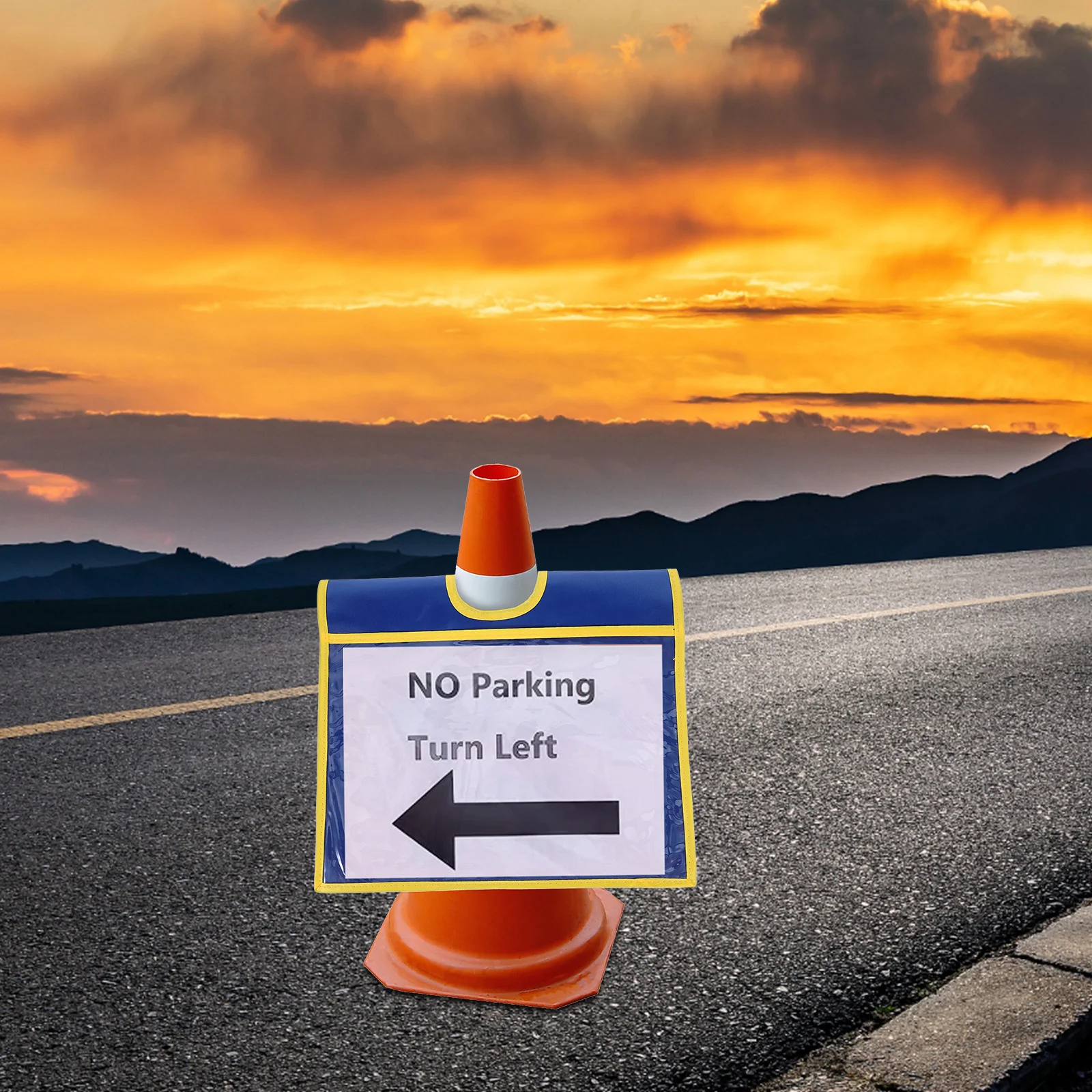 علامة السلامة المخروطية لحركة المرور، متينة وخفيفة الوزن من قماش أكسفورد، علامة رسالة للجيب، تحذير خارجي، أكمام مخروطية المرور مخصصة