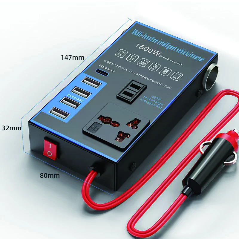1500W Car Power Inverter 12V 24V To 220V Mobile Phone USB Charging Truck Home Socket Auto Charger Converter Adapter