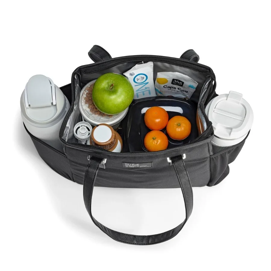 Black Nylon Tote Lunch Kit with BPA‑Free Food Container, Reusable Insulated Portable Thermal Lunch Bag for School, Work and Outdoor Picnic