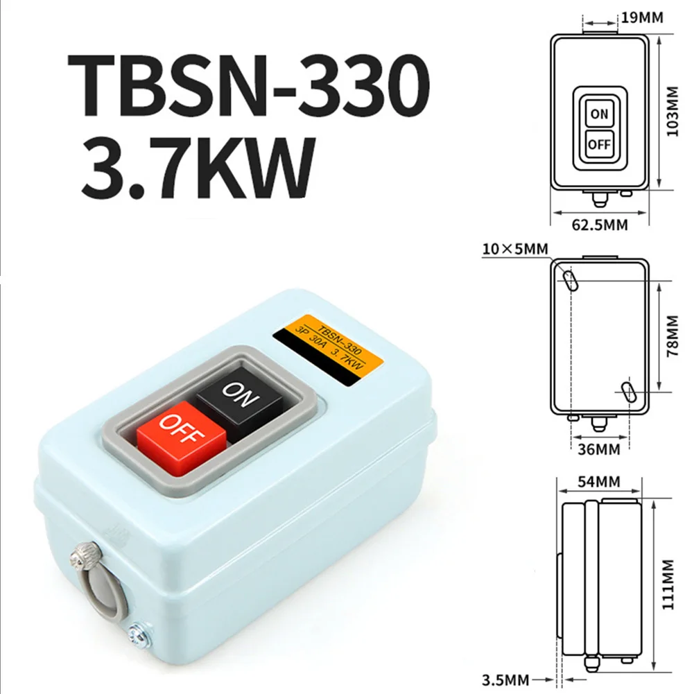 AC220/380V Push Switch Silver Point Power Switch Push Starter TBSN-330 3.7KW Electrical Equipment Supplies