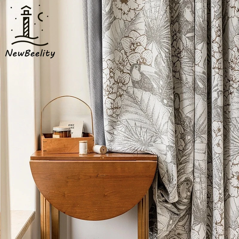 Luxury Retro Print French Cream Chenille Jacquard Curtains Window Curtains for Living Room Bedroom Dining Blackout Decoration